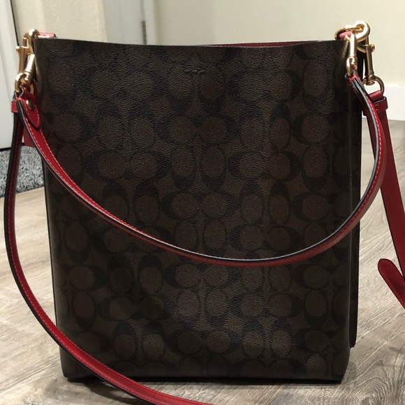 Coach Brown and Red Signature Shoulder Bag - Picture 8 of 14